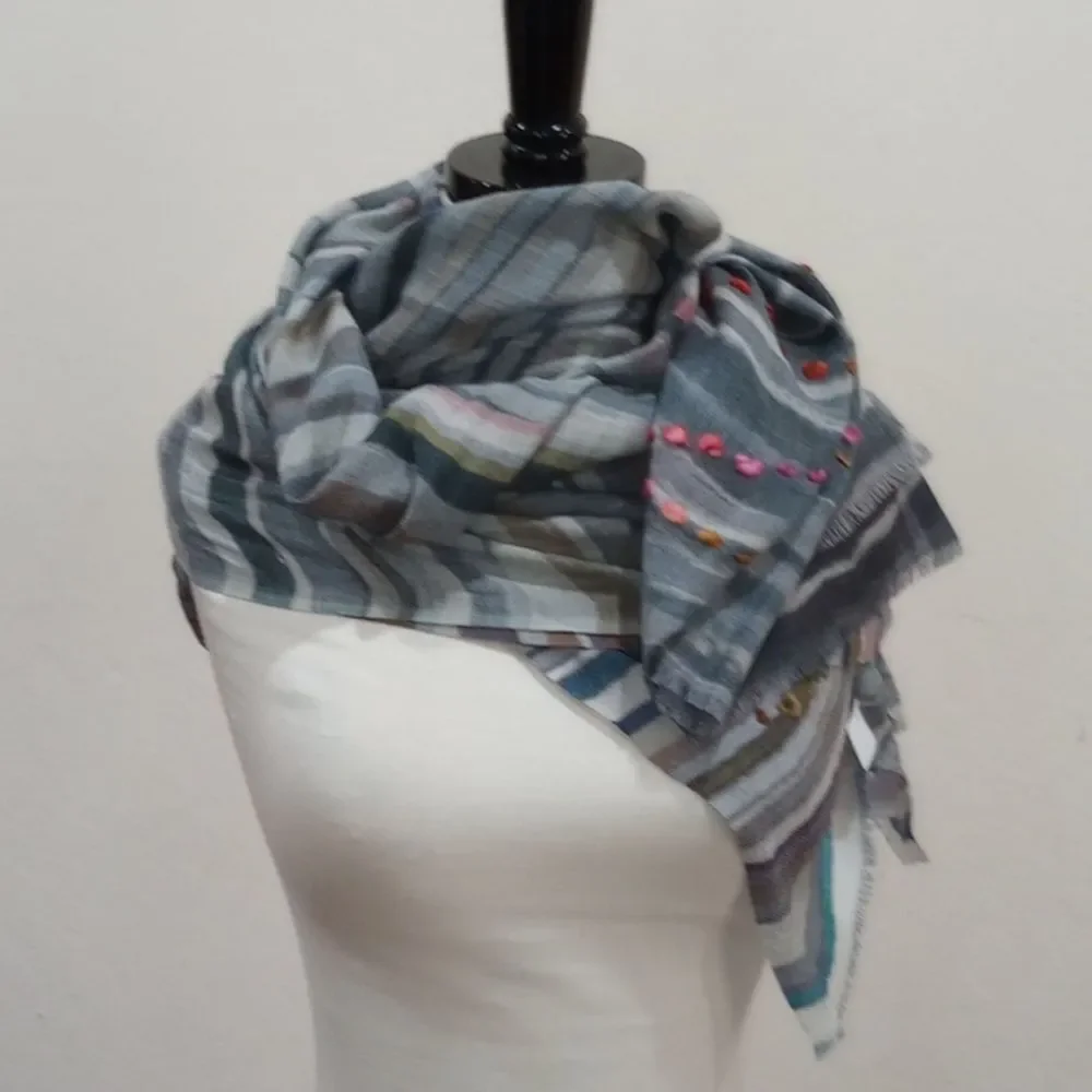 Tilo Lightweight Wool Striped Multi-Color Scarf/Shawl/Wrap, OS